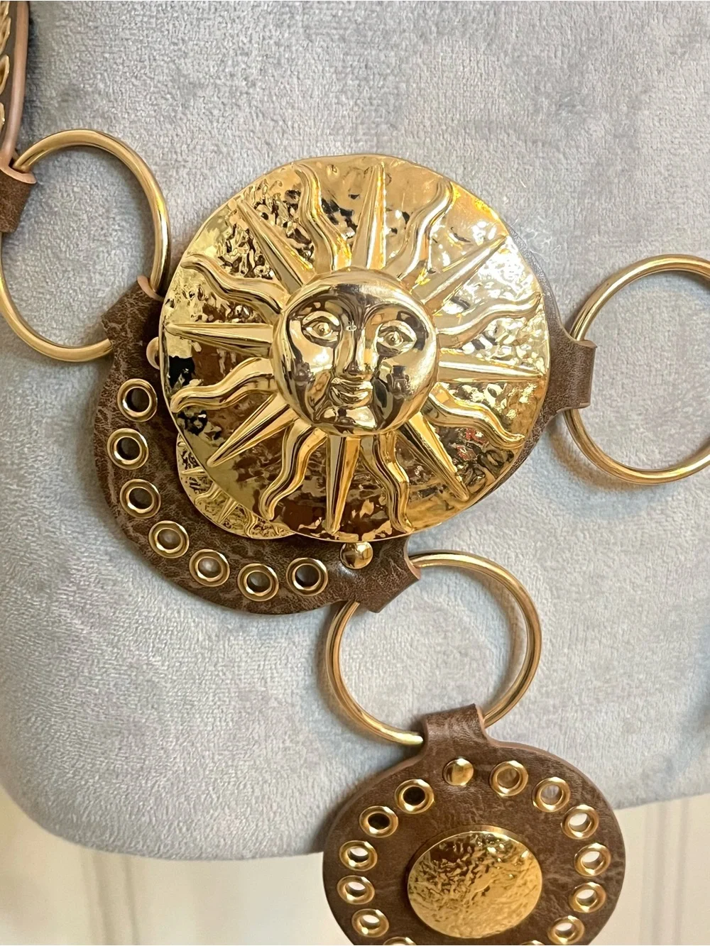 Boho Gold Brown Concho Sun Medallion Chain Link Belt Western Hippie Festival